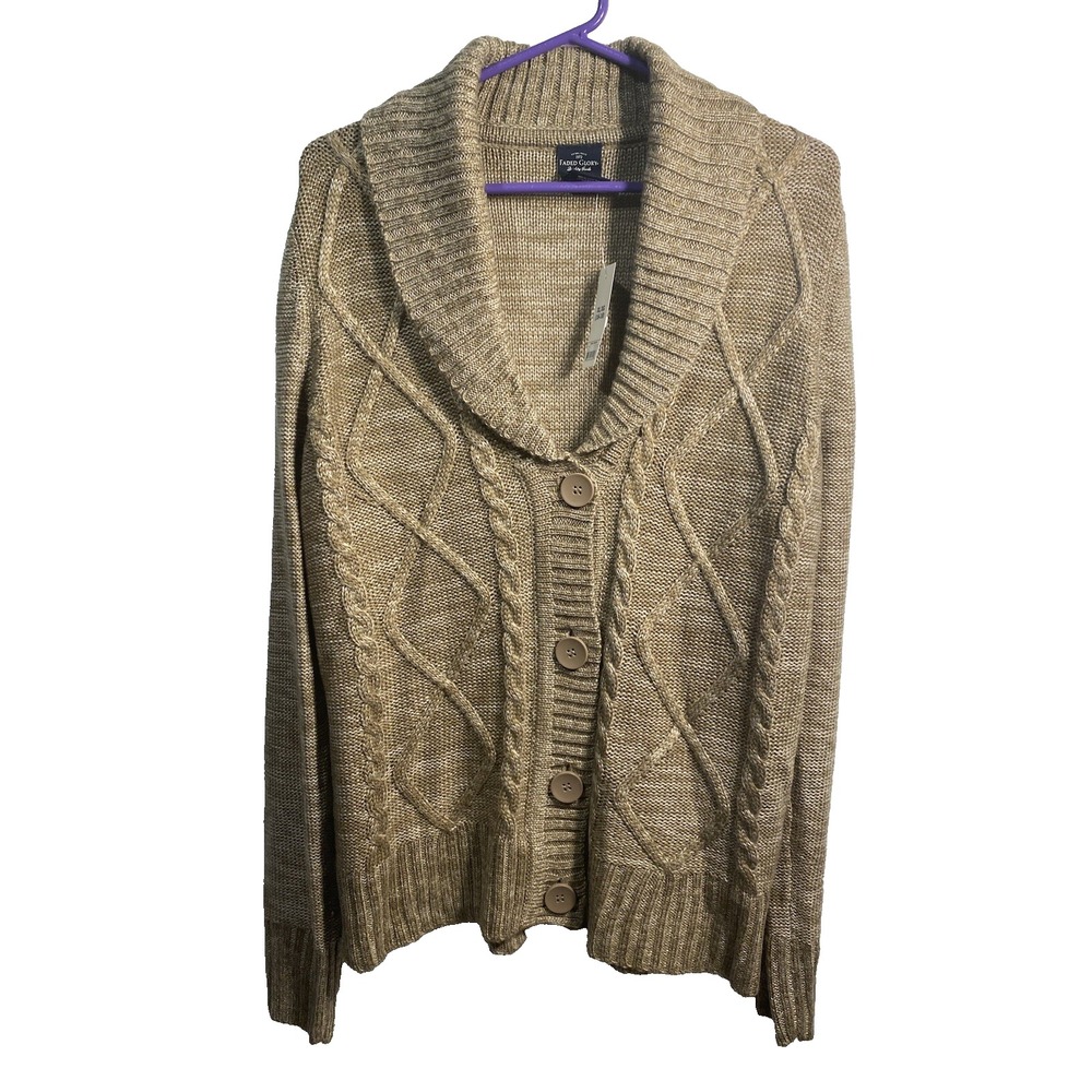 faded glory womens long sleeve button up cardigan‎ sweater size XL extra large